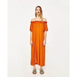 ZARA | Off-the-Shoulder Maxi Dress in Orange